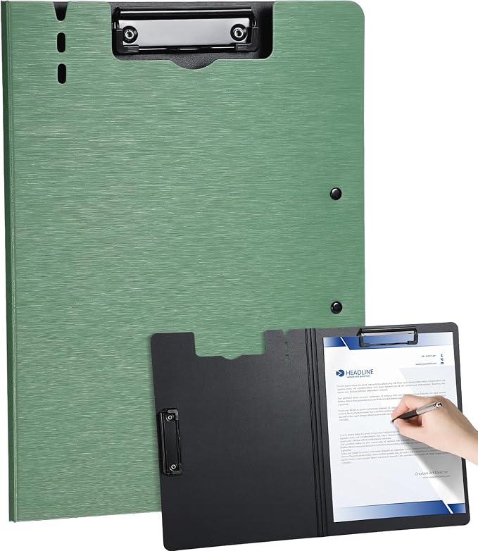 Clipboard Folder, with Dual Metal Clips, Embossed-Texture, Folding 360° Rotating by WORPSON