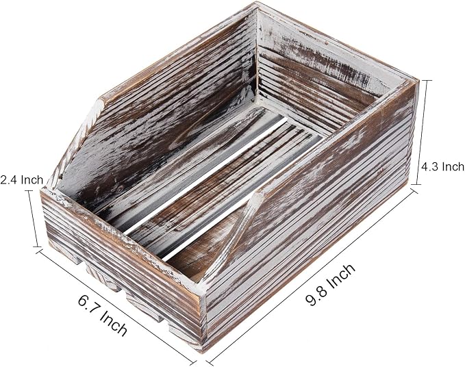 Torched Wood Paper Nesting Tray Stackable Document Storage Crate File Organizer - Image 4