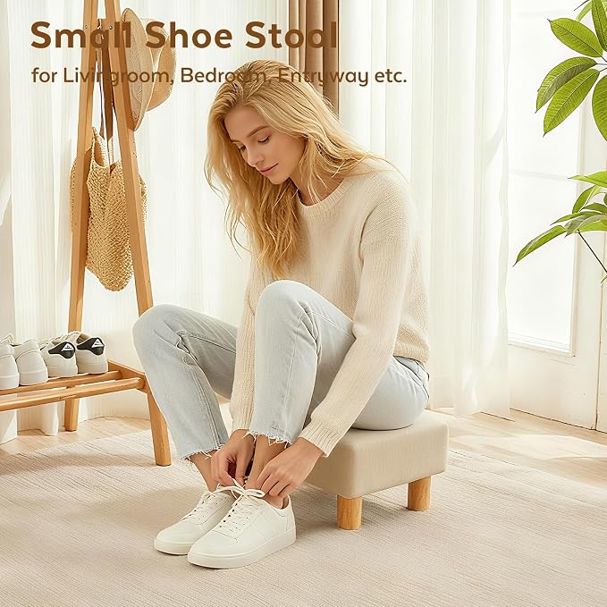 Small Foot Stool Ottoman, Linen Footstool Ottoman Foot Rest - Image 8