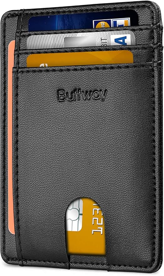 Buffway Slim Minimalist Front Pocket RFID Blocking Leather Wallets by Buffway