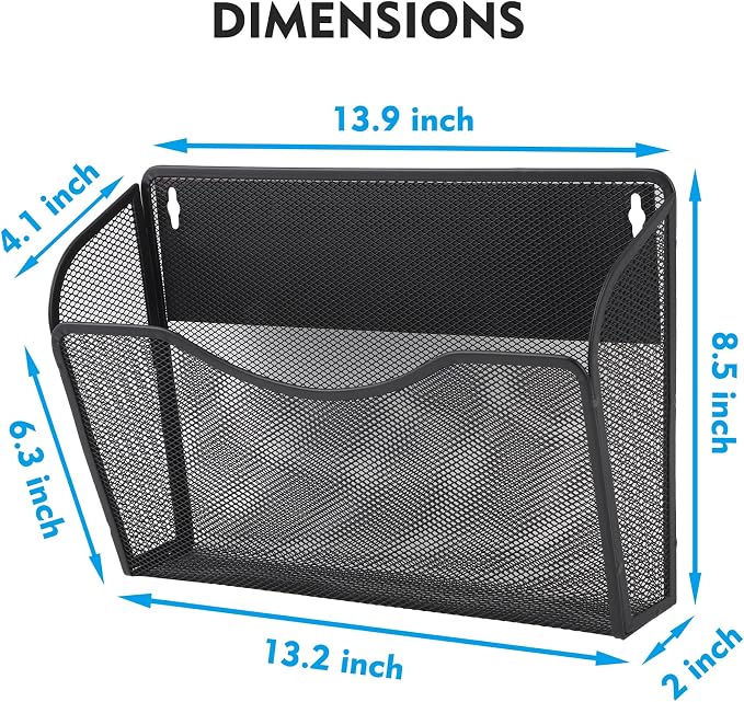 EASEPRES Magnetic 3 Single Pocket Mesh Hanging File Organizer, Vertical Wall - Image 4