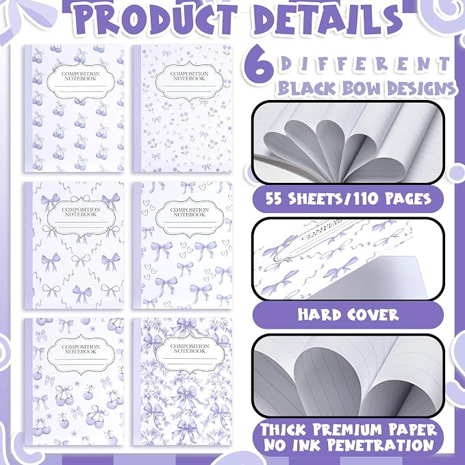Fullhawl 6 Pack Composition Notebook College Ruled Bulk Purple Cherry - Image 4