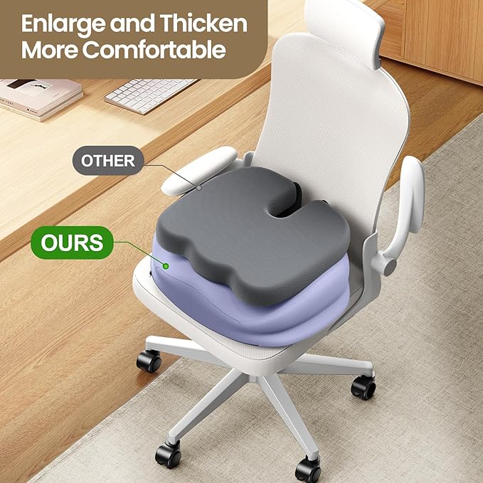 Benazcap Large Seat Cushion for Office Chair Memory Foam Coccyx Pain Relief Cushion Pillow for Back Support Non-Slip Seat Pad for Office Desk, Car Seat, Wheelchair, Sciatica-Blue-DeskLoop Office