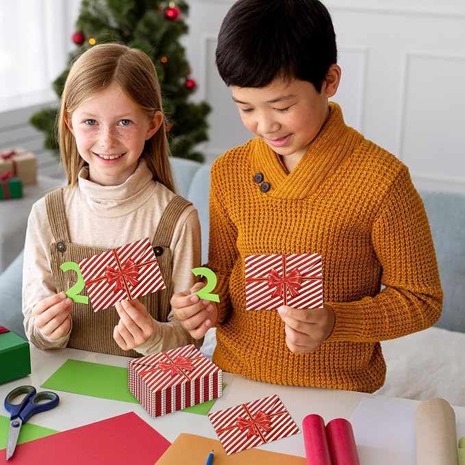 JarThenaAMCS 50Pcs Christmas Paper Gift Card Envelopes Bulk Red Bow Stripe Mini - Image 7