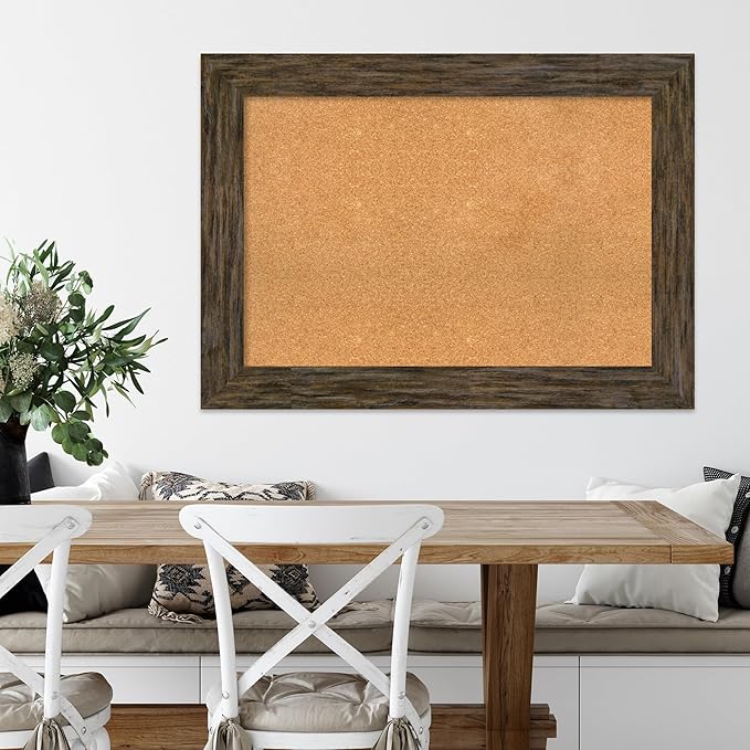 Amanti Art Natural Cork Board for Wall, 31x43 Vision Board with Brown Wood Frame, Large Corkboard Office Decor for Home Organization, Rustic Farmhouse Corkboard Pinboard to display items for home-DeskLoop Office