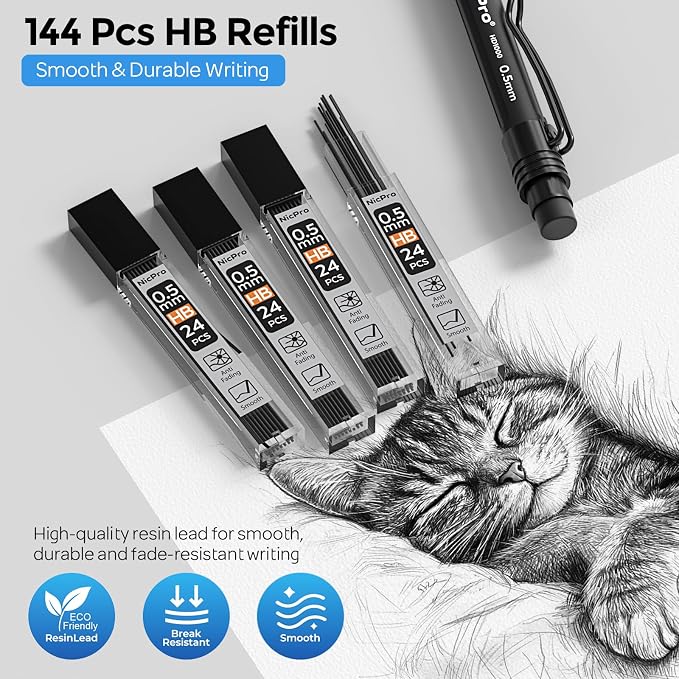 Nicpro HD1000 0.5 mm Art Mechanical Pencil Set in Case, Weatherproof Barrel - Image 4