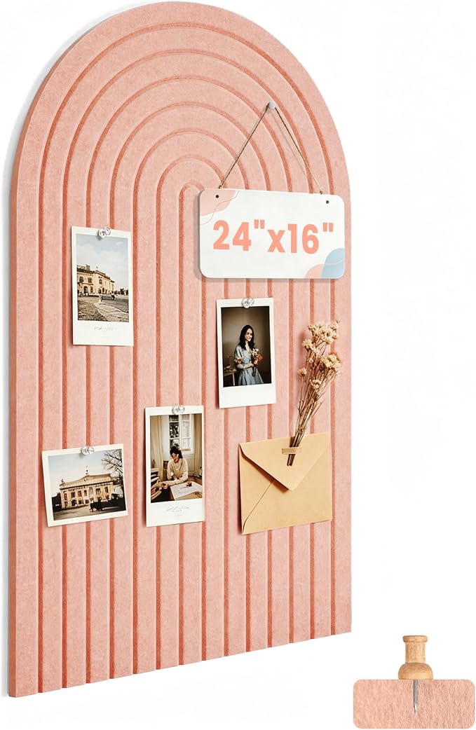 Large Arched Felt Bulletin Board 24"x16", 1/2" Thick Foldable Pin Board by AkuDecor