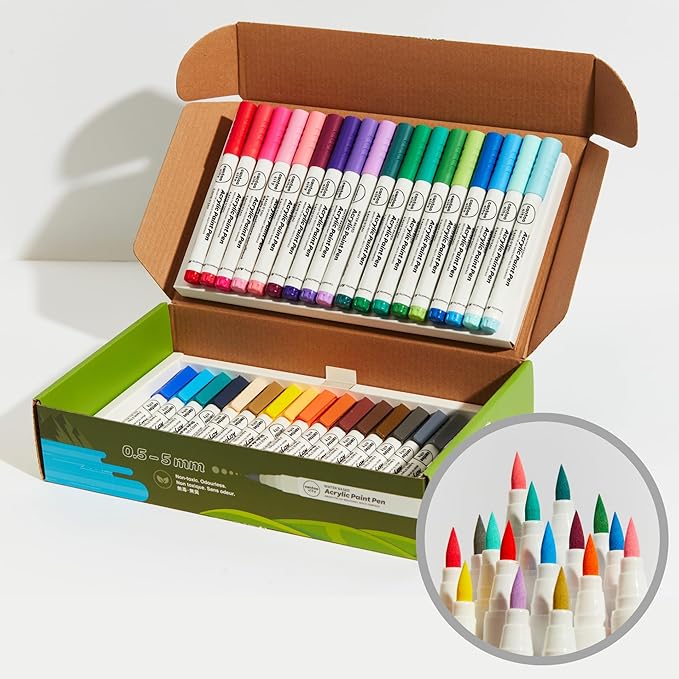 36-Color Acrylic Paint Markers Set – Vibrant multicolour Paint pens for Precision Painting on Multiple Surfaces for Paper, Canvas, Rock, Glass, Wood-DeskLoop Office