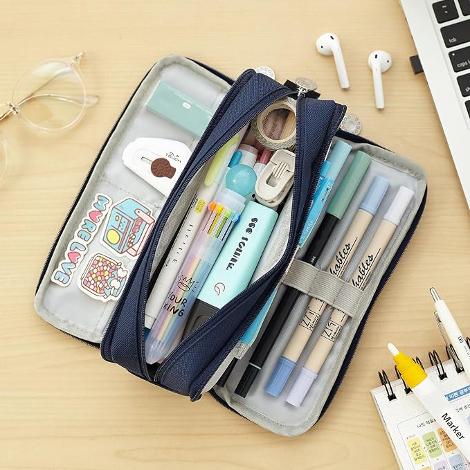 CICIMELON Large Capacity Pencil Case 3 Compartment Pouch Pen Bag - Image 7