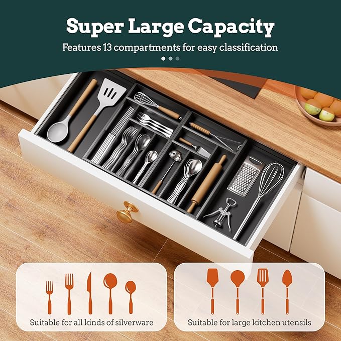 Silverware Organizer Large, Magnetic Connected Expandable 13 Slots Silverware - Image 2