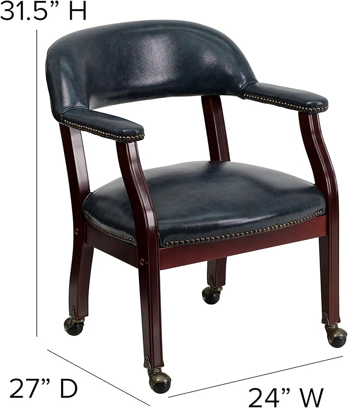 EMMA + OLIVER Navy Vinyl Luxurious Conference Chair with Casters-DeskLoop Office