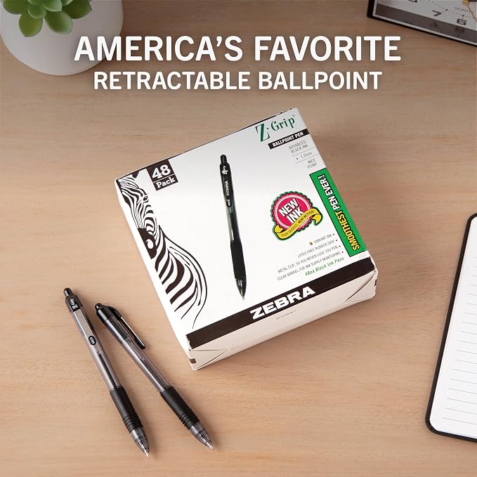 Zebra Pen Z-Grip Retractable Ballpoint Pen, Smooth-Flowing Black Ink, 1.0mm - Image 2