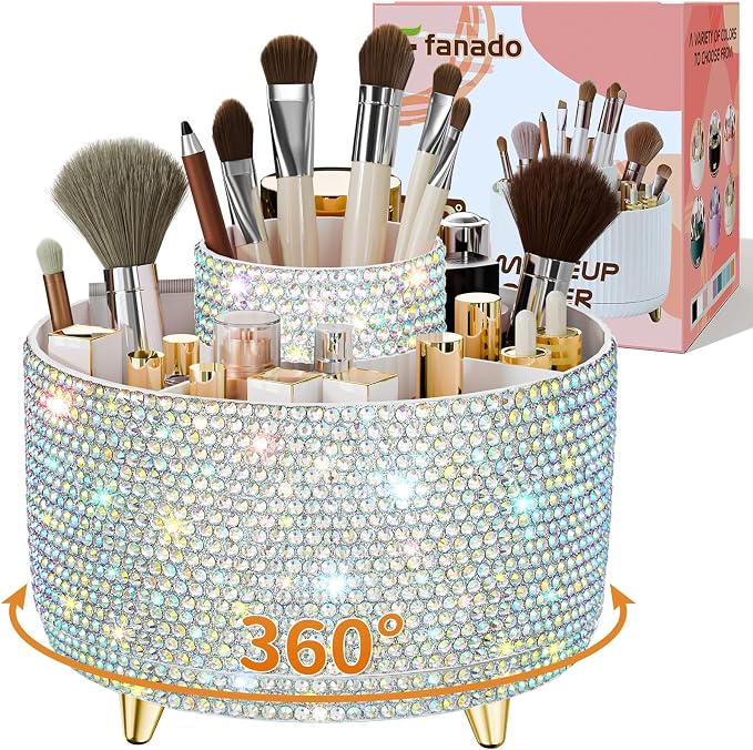 fanado Bling 360° Rotate Makeup Brush Holder Organizer, Makeup Organizers by Unknown