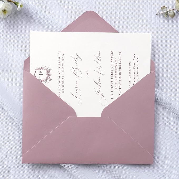 PONATIA 50 PCS/Pack A7 Envelopes, 5.25 x 7.25'' Matte Dusty Rose Envelope - Image 2
