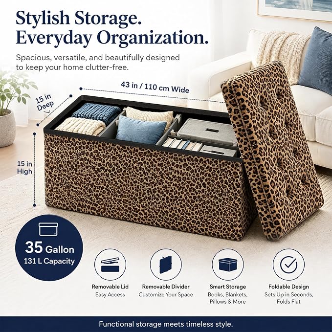 ALASDO 43 Inch Folding Storage Ottoman Bench - Image 2