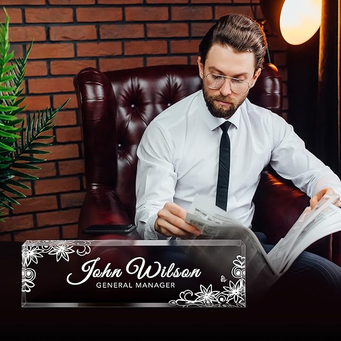 Personalized Desk Name Plate, Custom Acrylic Glass Name Plates - Image 2