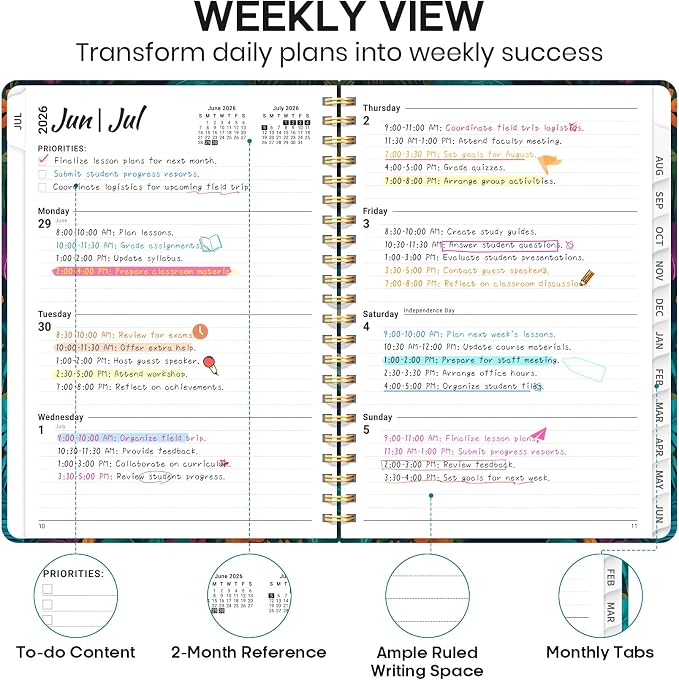 Academic Planner 2026-2027, Weekly and Monthly Calendar Book, July 2026 – June - Image 3