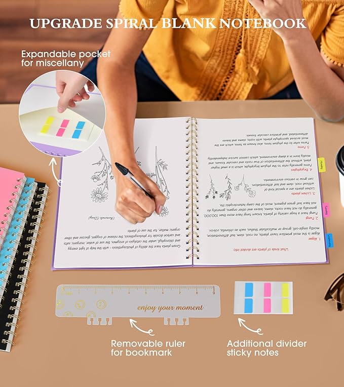 Blank Spiral Notebook Journal 8.5” x 11”, A4 Large Sketch Book for Women Men, 100 GSM Blank Paper Drawing Notebook, Plastic Hardcover Spiral Bound Sketchbook for Sketching Work School Writing, Purple-DeskLoop Office