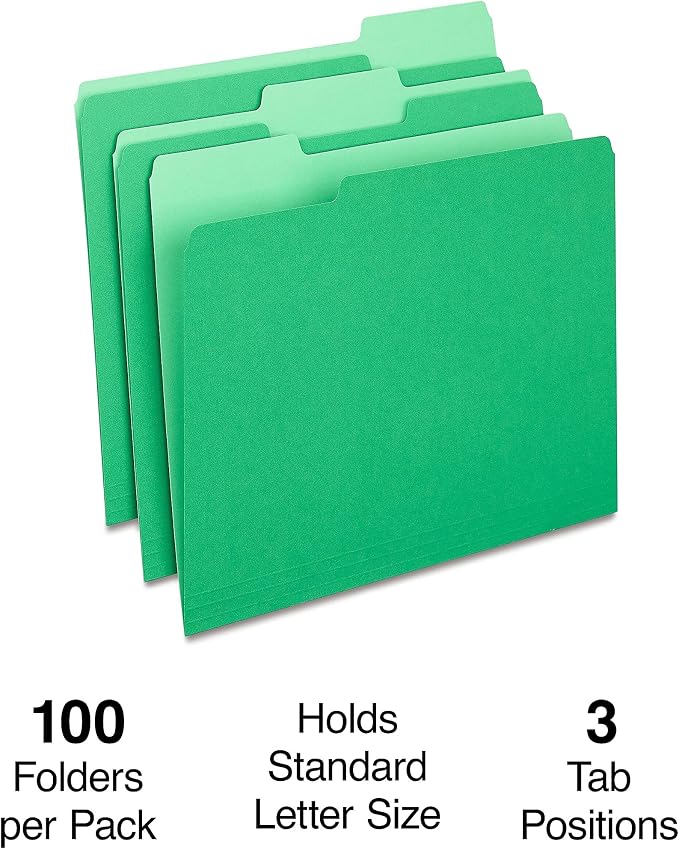 Staples File Folders, Letter Size, 1/3‑Cut Tabs, Durable Paper Stock - Image 2