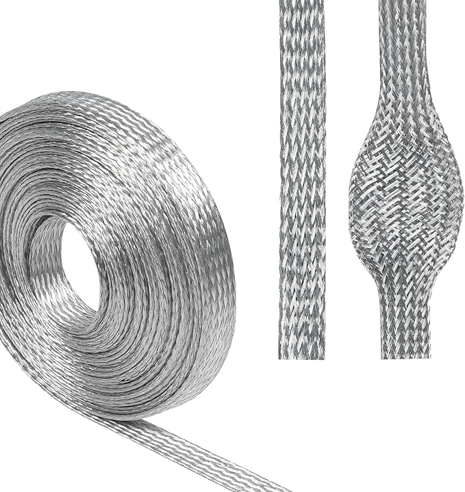 Tinned Copper Braid Wire Shielding Ground Strap Metal Cable Sleeve Expandable by BuyUneed