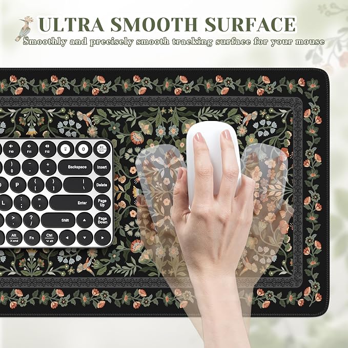 iCasso Aesthetic Floral Desk Mat, L Mouse Pads, Anti-Slip Retro Mousepad - Image 3