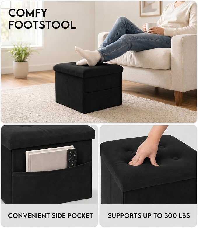 Zoes Homeware Small Storage Ottoman Foot Rest, Velvet Ottoman - Image 3