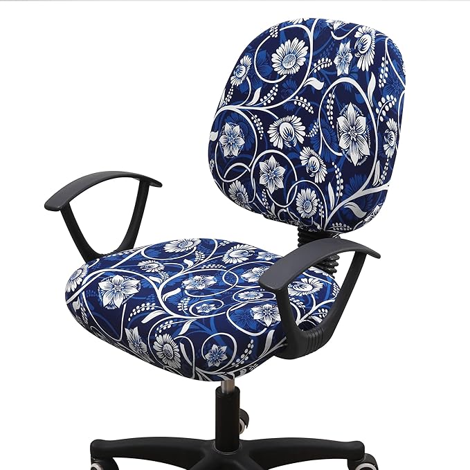 Smiry Stretch Printed Office Computer Chair Covers, Universal Washable Removable Desk Rotating Chair Slipcovers Protector, Seat + Backrest Cover - Navy Blue-DeskLoop Office