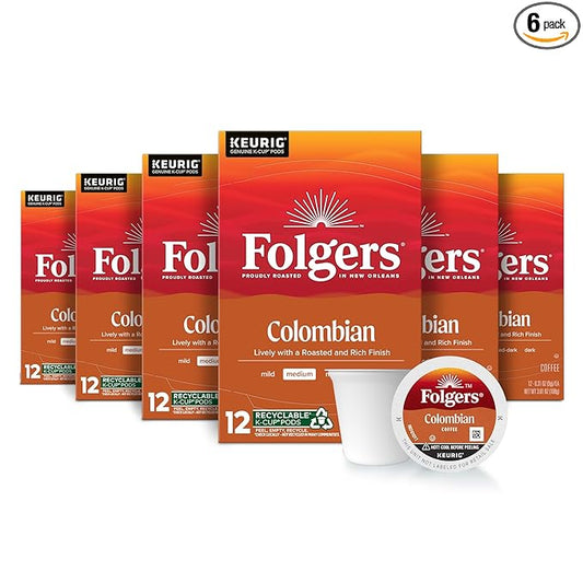 Folgers Colombian Medium Roast Coffee, 12 Keurig K-Cup Pods (Pack of 6)-DeskLoop Office