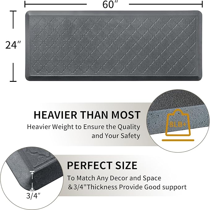 24 x 60 Inch Extra Support Anti Fatigue Comfort Kitchen Mat, Waterproof Long Kitchen Runner, Non-Slip Standing Desk Mat, Commercial Pads for Offices, Home, Garages (Barcelona Grey, 24'' x 60'')-DeskLoop Office