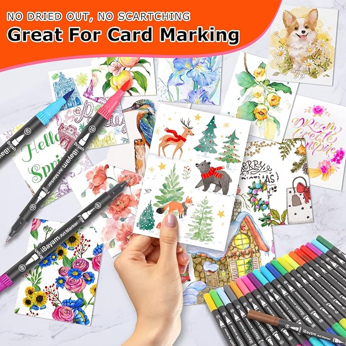 iBayam Dual Brush Marker Pens, 36 Colors Fine Tip Markers, Double Tip Brush Pens for Adult, Coloring Marker for Coloring Book, Cute School Supplies, Arts and Crafts Office Desk Supplies-DeskLoop Office