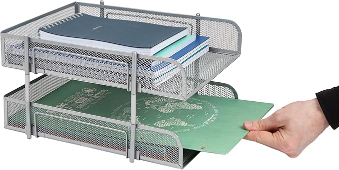 Mind Reader Stackable Paper Tray, Desktop Organizer, File Storage, Metal Mesh - Image 5