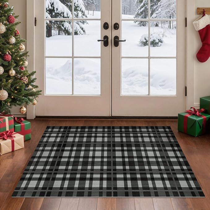 GENIMO Checkered Rug 3x5 Ft Black and White Fine Plaid Outdoor Rug Buffalo by GENIMO