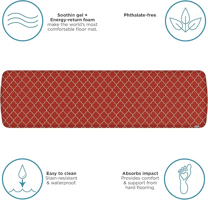 GelPro Elite Premier Anti-Fatigue Kitchen Comfort Floor Mat, 20x72, Trellis Red Chile Stain Resistant Surface with Therapeutic Gel and Energy-Return Foam for Health & Wellness-DeskLoop Office