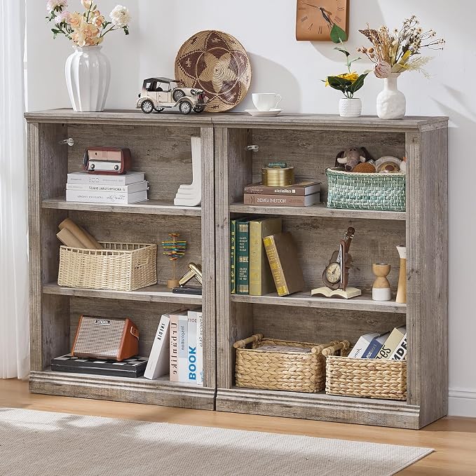 RWYHG 43" Grey Tall Bookshelf Set of 4, 3-Tier Thick Wooden Book Shelf - Image 7