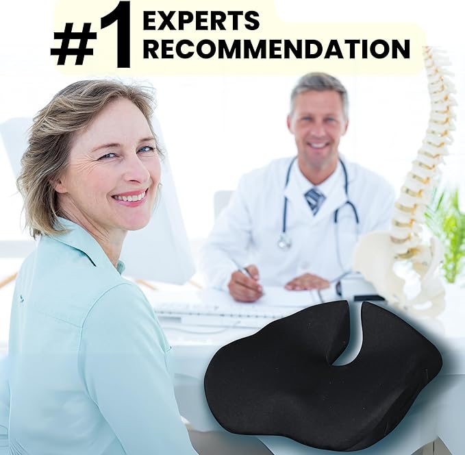 Pressure Relief Seat Cushion for Tailbone Pain – X Large Office Chair Cushion for Back Pain, Coccyx & Sciatica Pain Relief Pillow. Memory Foam Seat Cushions for Office Chairs + Extra Cover (Green)-DeskLoop Office