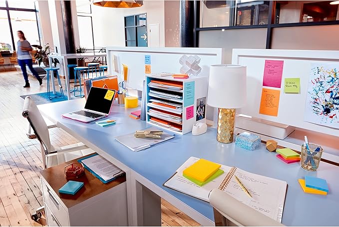 Post-it Super Sticky Notes, 3x3 in, 6 Pads, 2X The Sticking Power, Energy Boost Collection, Bright Colors (Orange, Pink, Blue, Green),Recyclable (654-6SSAU)-DeskLoop Office