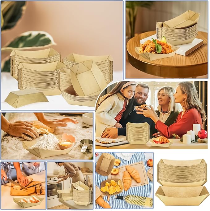 100 Pack 1Lb Paper Food Boat Trays Disposable Paper Boat Plates Containers - Image 6