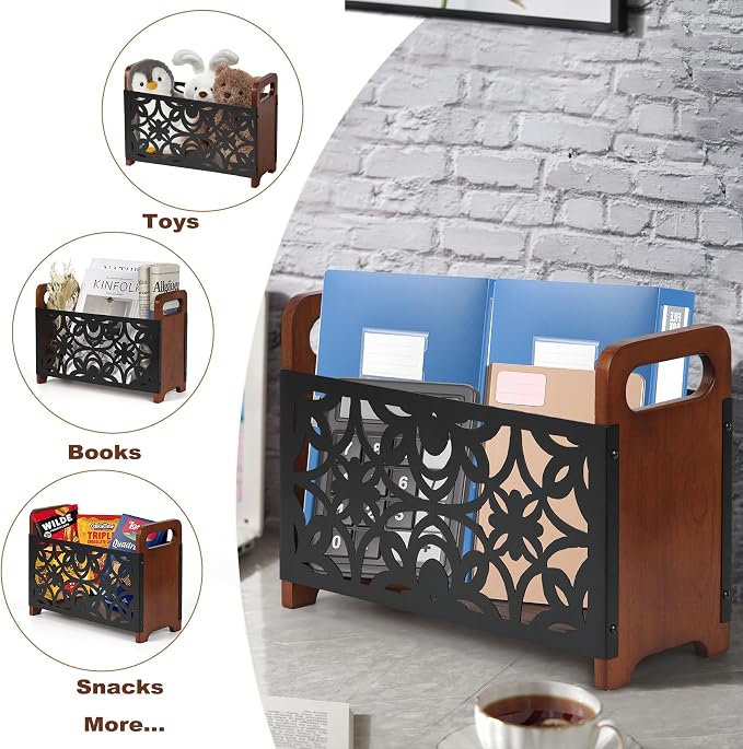 Magazine Holder, Wood Magazine Rack Floor, Rustic Magazine File Holder Organizer - Image 2