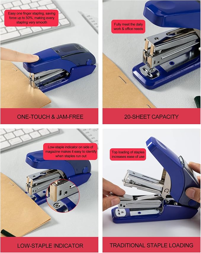 PAPERPAL Effortless Half-Strip Stapler Set, 20 Sheet Capacity, Dark Blue | - Image 4