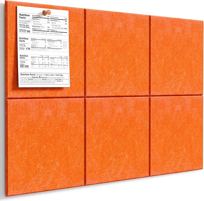 MaxGear Felt Bulletin Board 36" x 24", 6 Pack 11.8" x 11.8" Wall Panels by MaxGear