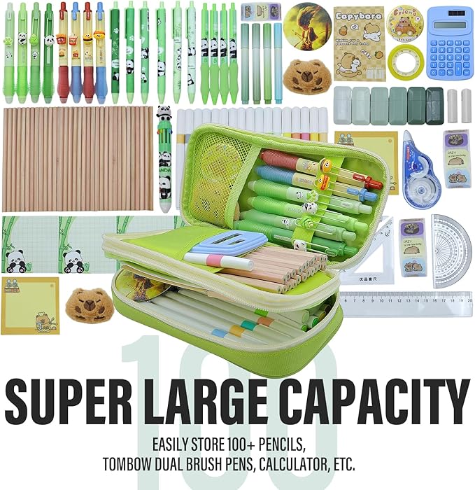 Large Capacity Pencil Case - Durable Zipper Aesthetic Pen Pouch, Big Storage Organizer for School, Office & Travel - Waterproof & Multi-Use (Fruit Green)-DeskLoop Office