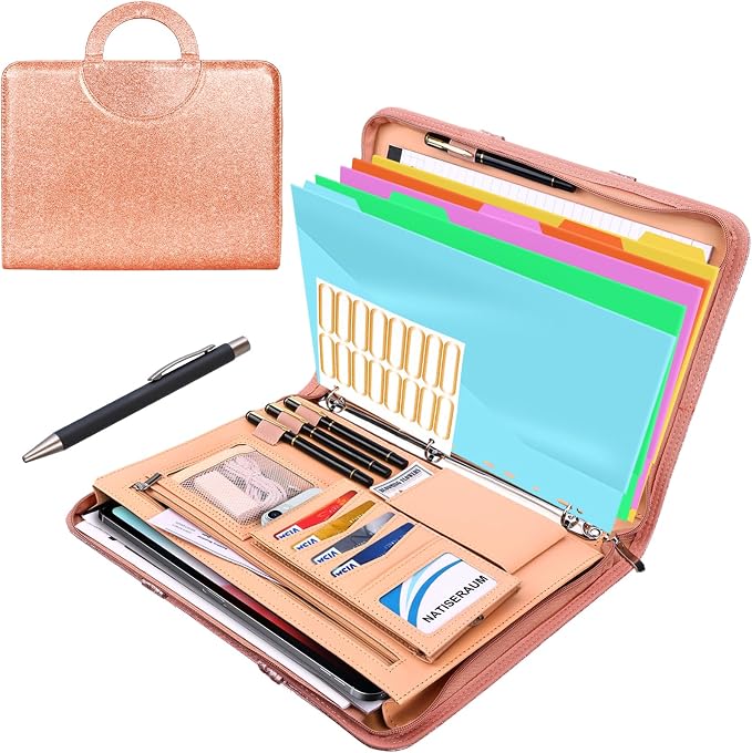 Padfolio Portfolio Binder with Handle, 3-Ring Folder Organizer, Vegan Leather by NATISERAUM