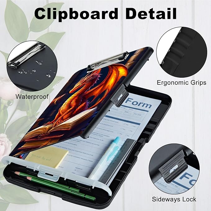 Book Dragon A4 Clipboard with Storage Pen Holder, Clipboards Organizer Nursing - Image 4