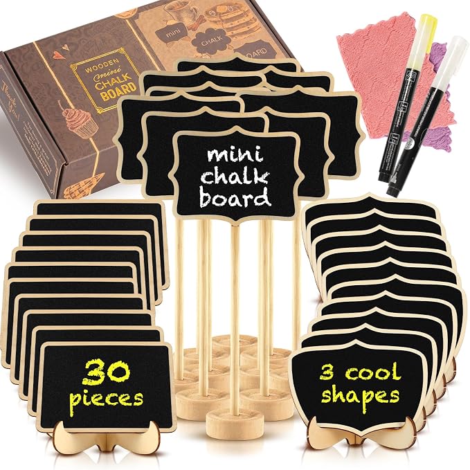 Mini Chalkboard Signs, 30 Pack Framed Small Chalk Board Food Labels by OleOletOy
