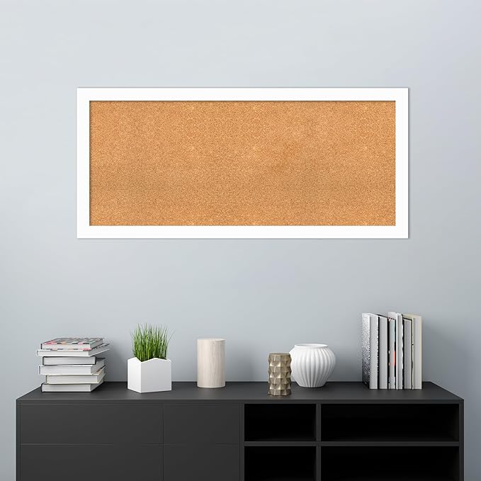 Amanti Art Natural Cork Board for Wall, 23x51 Vision Board with White Frame, Oversize Corkboard Office Decor for Home Organization, Casual Corkboard Pinboard to Display Items for Home Organization in-DeskLoop Office