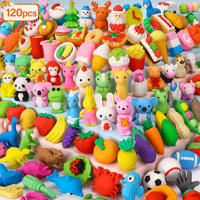 120 Pack Animal Pencil Erasers for Kids, 3D Mini Puzzle Take Apart Erasers, Desk Pets & Treasure Box Toys, Bulk Party Favors, Classroom Prizes, School Supplies, Gift for Boys & Girls-DeskLoop Office