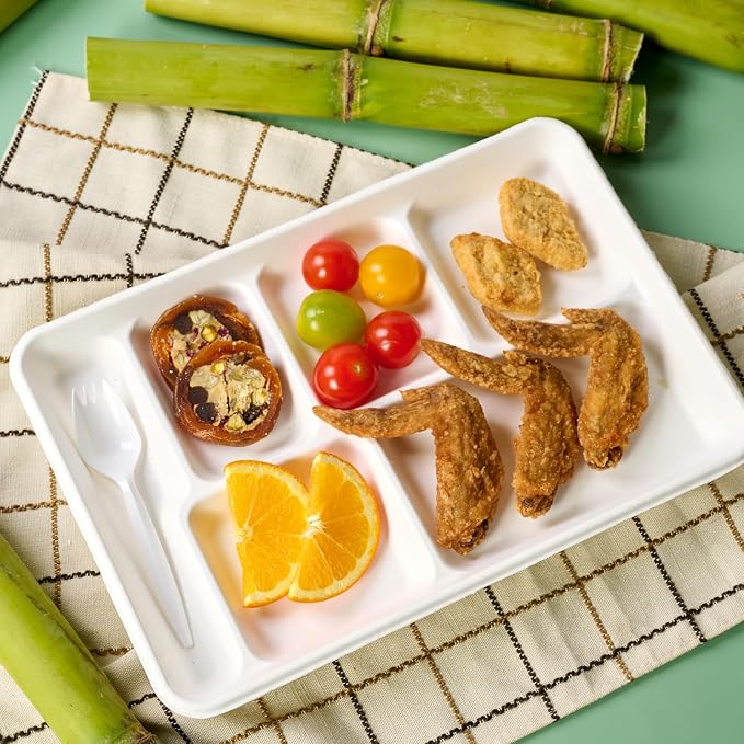 Turbo Bee Compartment Paper Plates, Heavy Duty Bagasse Serving Plates - Image 8