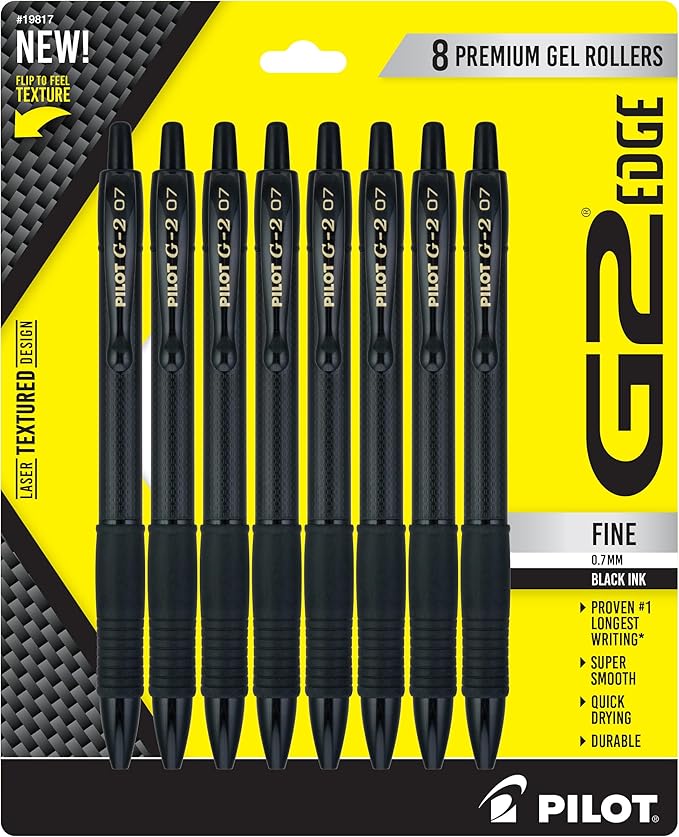 Pilot, G2 Edge Premium Gel Roller Pens, Fine Point 0.7 mm, Black, Pack of 8-DeskLoop Office