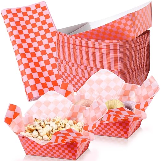 Geosar 100 Pcs Gingham Party Supply Disposable Paper Food Tray Bulk Disposable by Geosar