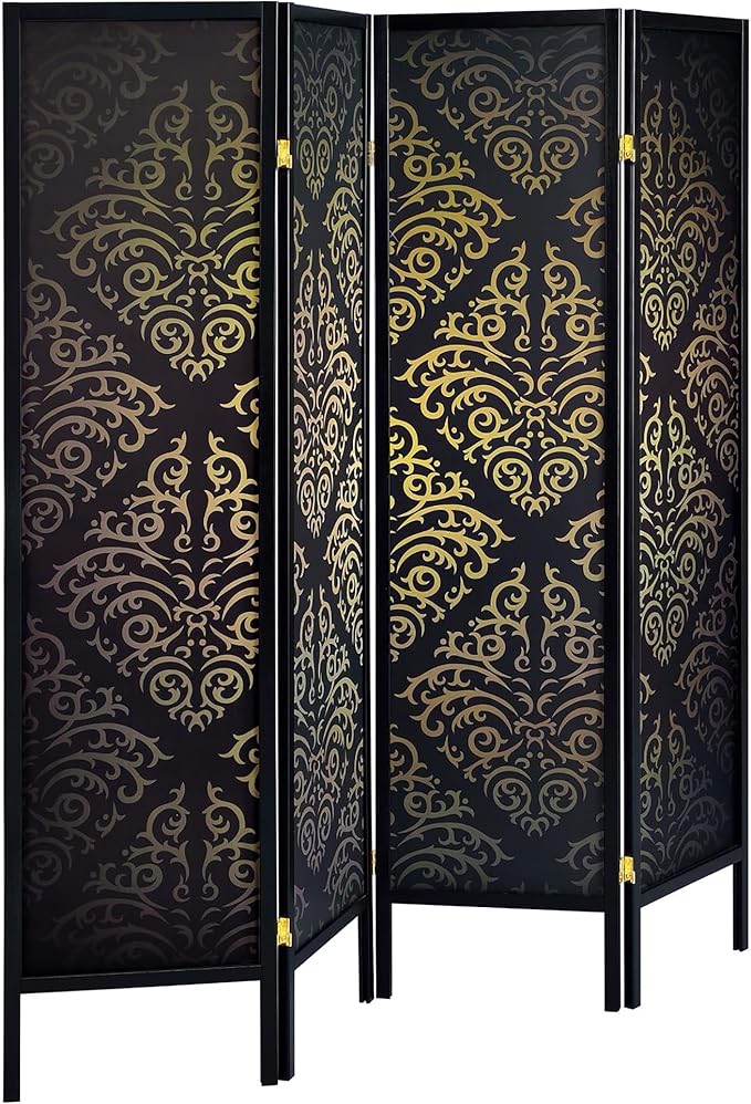 NicBex Room Divider 4 Panel Room Dividers with Damask Print Partition Room Dividers and Folding Privacy Screens Wall Divider for Home, Office, Room Separation,69.5" W x 0.75" D x 70.25" H, Black-DeskLoop Office